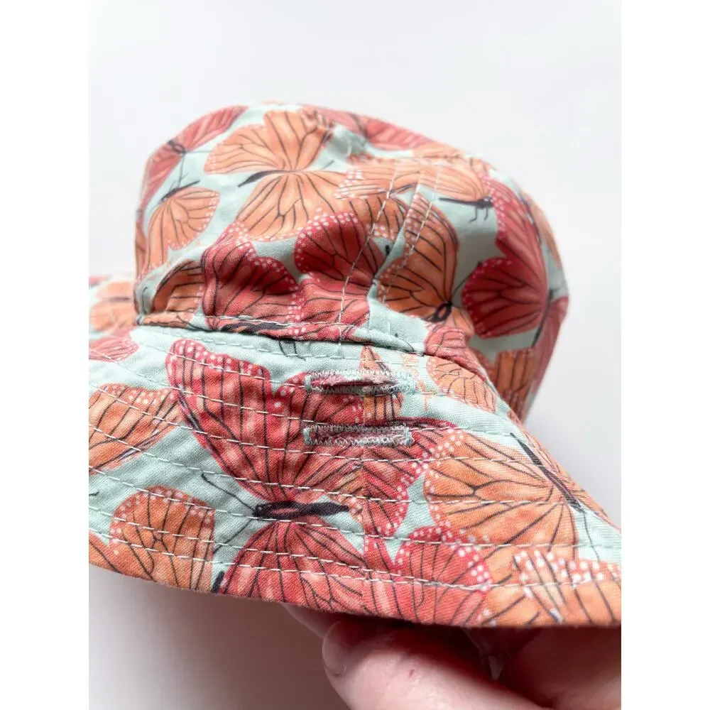 Toddler Girl's Millymook Orange Butterfly Reversible Bucket Hat Size 2-5 Years